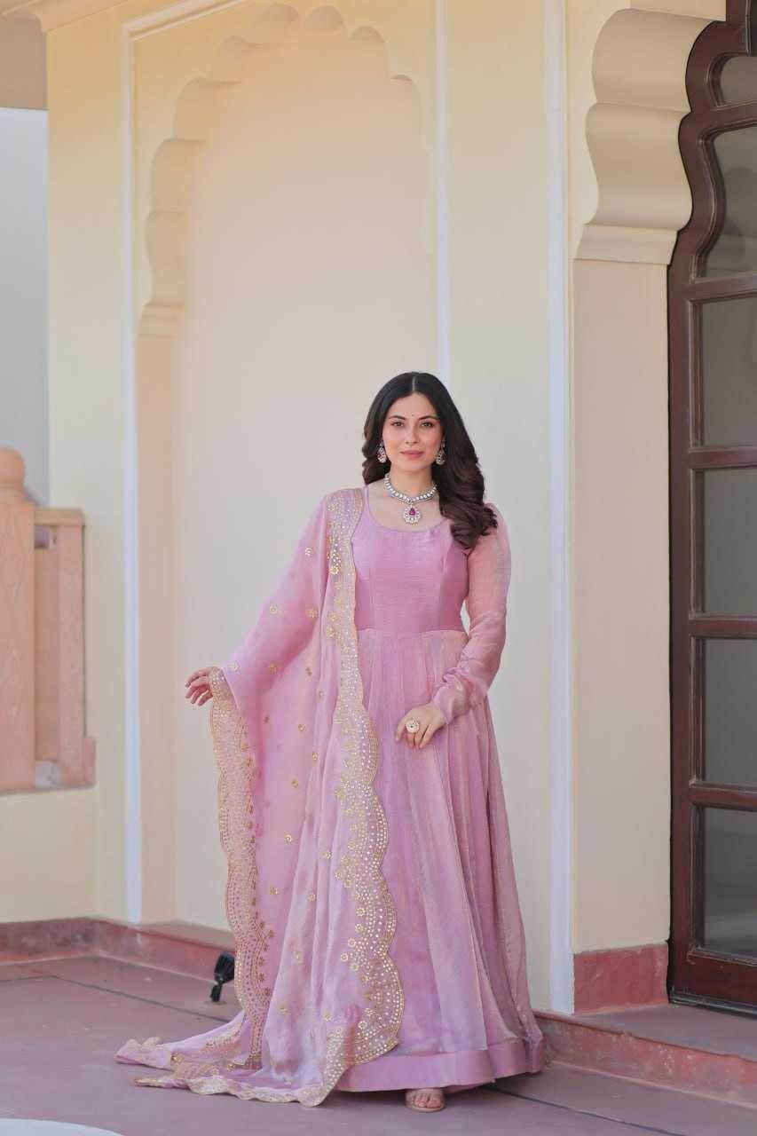 Chiffon Full Sleeve Gown With Dupatta - MYLUXURY LANE ENTERPRISE
